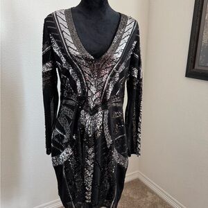 Express Black and Silver Long Sleeve Dress
